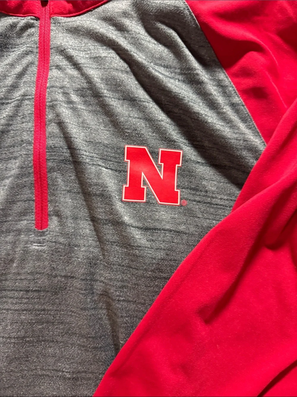 Nebraska Columbia Red and Gray Quarter-Zip Pullover with Red Plaid Flannel Shirt